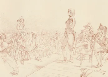 Bonaparte tilltalar en jakobinsk klubb på Korsika, c1789, 1896