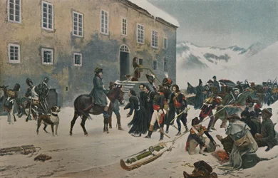 Bonaparte mottogs av munkarna på berget St. Bernard. Passage av Alperna, maj 1800, 1896