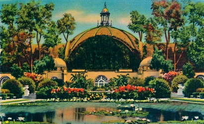 Botanisk byggnad och lagun. San Diego, Kalifornien, c1941