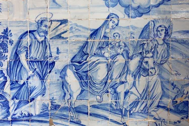 Brasilien, Bahia, Salvador: Azulejo i Bonfim-kyrkan: flygningen till Egypten