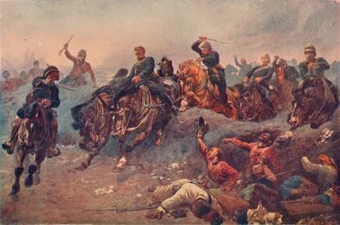 Brittiskt artilleri går in i fiendens linjer vid Tel-el-Kebir, Egypten, 1882, 1883 1906