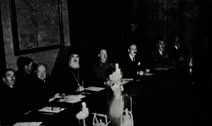 Brittiska och grekiska ministrar sammanträder i Aten, juldagen, 1944, 1945.