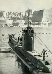 Brittisk ubåt på Malta, andra världskriget, 1945.