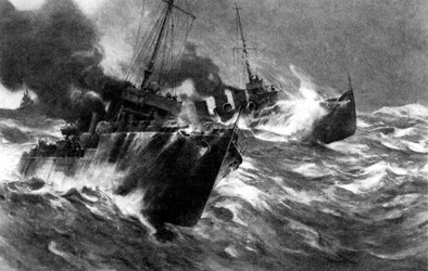 Brittisk torpedfarkost i Nordsjöstormar, första världskriget, 1914