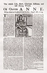 Broadside publicerad om drottning Annes död, 1714 1906