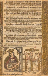 Broadside med två scener från Kristi liv och groteska gränser, ca. 14751500.