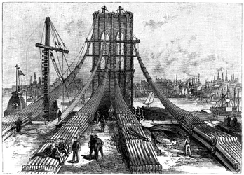 Brooklyn Suspension Bridge, New York, USA: kabelförankring på Brooklyns kust, 1883