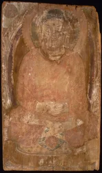 Buddha med en gloria och flammande kropp Mandorla, 600-700-talet.