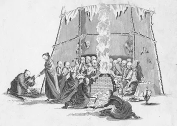 Bränna den döda kroppen av en Lama, c1802.