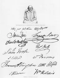 Byst av Shakespeare och namnteckningar av hyllade skådespelare, 1840