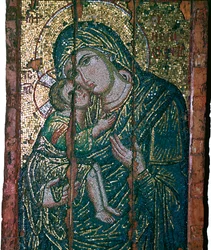 Bysantinsk mosaik av Jungfru och barn, 1300-talet