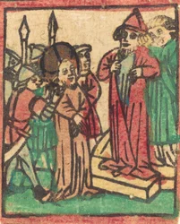 Kaifas sliter sina kläder, troligen 1449.