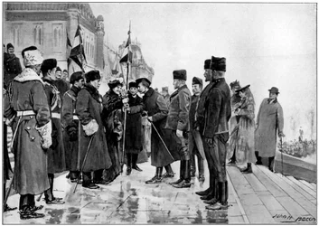 Kanadensiska trupper på väg att ge sig av till boerkriget 1900