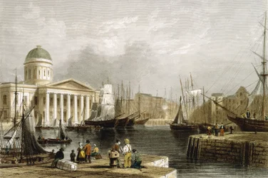 Canning Dock, Liverpool, visar Custom House, 1841
