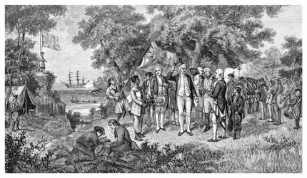 Captain Cook hävdar Botany Bay, New South Wales, Australien, 1770 1886