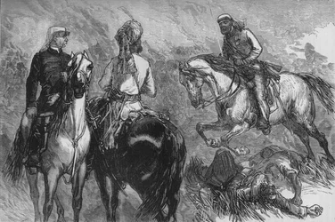 Kapten Hope Johnstone kommer med nyheter om fångsten, c1880