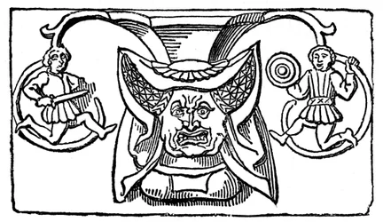 Snideri av en kvinna med en behornad huvudbonad, 1400-talet, 1910