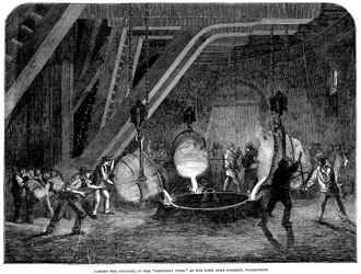 Gjutning av cylindern för Britannia Press vid Bank Quay Foundry, Warrington, 1851