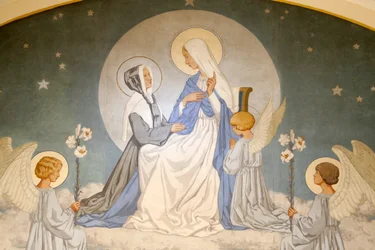 Catherine Laboure och Jungfru Maria. Fresk. Chapel of Our Lady of the Miraculous Medal. Paris DR