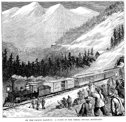 Central Pacific Railroad i Sierra Nevada-bergen, c1875