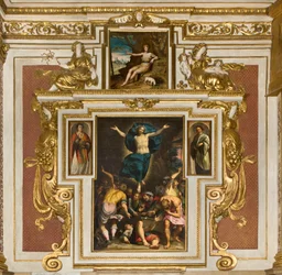 Chapel of Our Lady of the People, andra spannets sydsida, Giovan Battista Trotti känd som Malosso, Resurrection 1594, Bernardino Campi, San Giovanni nel öknen 1569, Cathedral of Santa Maria Assunta, Duomo, Cremona, Lombardiet, Italien (foto)