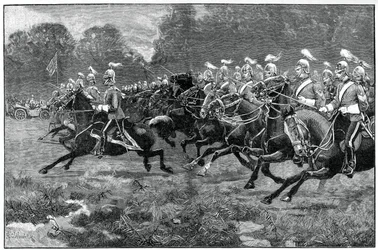Charge of the 5th and 7th Dragoon Guards, recension i Windsor Park, 1900