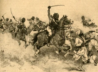 Ansvar för kavalleriet vid slaget vid Miani Meeanee, Sindh, Indien, 1843 c1890.