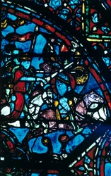 Karl den Store slåss mot saracenerna, målat glas, Chartres katedral, Frankrike, c1225