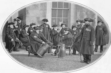 Chelsea Pensioners with black jacks, London, c1901 1901