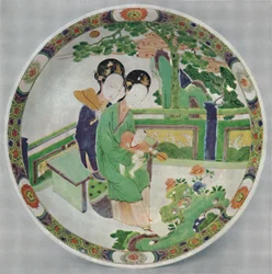 Kinesiskt porslinsfat, Famille Verte. Period av KAng Hsi, 1662-1722, 1928