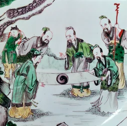Kinesiskt fat med en spådomsscen, 1600-talet