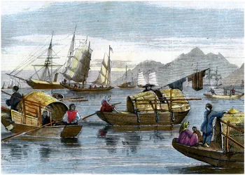 Kinesiska sampans i hamnen i Hong Kong, c1875