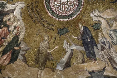 Chora kyrka museum: ung Jesus mosaik (vänster: Tempelläkare) Istanbul Turquie