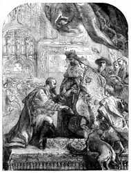 Christopher Columbus tas emot av Ferdinand och Isabella i Barcelona, c1490-talet, 1872
