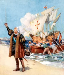Kristoffer Columbus landstiger i Amerika, 1492, ca 1920