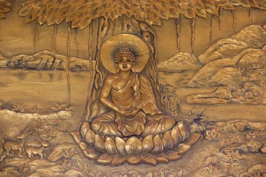 Chua Thiep Long buddhistisk pagod. Shakyamuni Buddha sitter i meditationsställning. Thay Ninh. Vietnam