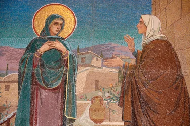 Frälsarens kyrka på utspillt blod eller Uppståndelsens kyrka; Besöket: Mary besöker sin släkting Elizabeth; Sankt Petersburg Ryssland