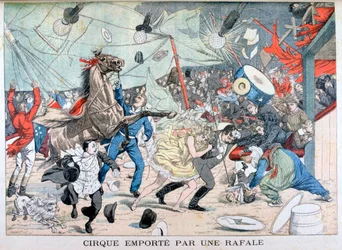 Cirkustält blåst bort, Saint Etienne, Frankrike, 1903