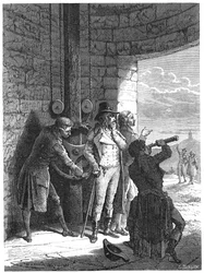 Claude Chappe demonstrerar sitt optiska telegraf semaforsystem 1793 c1870