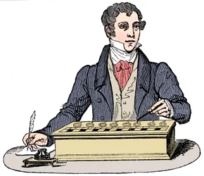 Kontorist med en Pascal-tillsatsmaskin, 1835