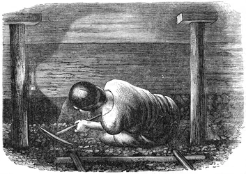 Kolgruvarbetare som arbetar med en smal söm, c1864.