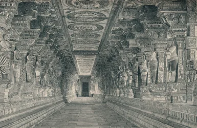 Kolonnad i det inre av det hinduiska templet på ön Rameswaram i södra Indien, c1903,