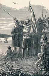 Columbus tar San Salvador i besittning för Spanien, 1904
