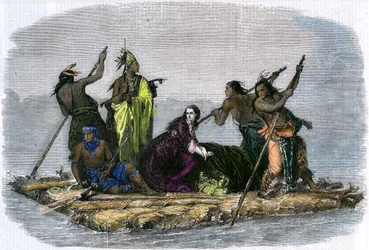 Comancher som bär bort en fången flicka, c1860