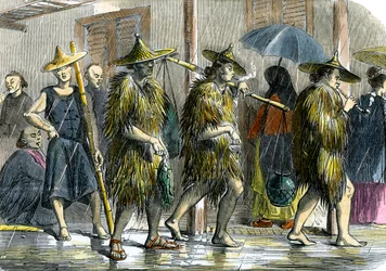 Coolies i Hong Kong, i vått väder, c1875