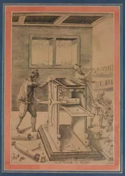Copper Plate Printers at Work, Folio från Davis Album, Iran, daterad A.H. 1199A.D. 1784-85.