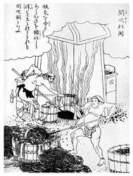 Kopparsmältning, en primitiv metod, Japan, c1900 1956