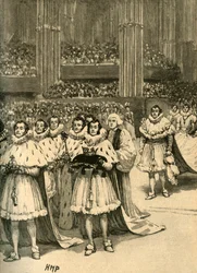 Kröningen av kung Vilhelm IV: den kungliga processionen, Westminster Abbey, London, 1830, omkring 1890.