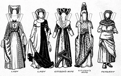 Dräkter av män och kvinnor som bärs under perioden när Henry V regerade, c1934