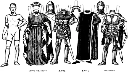 Dräkter av män och kvinnor som bärs under perioden när Henry V regerade, c1934